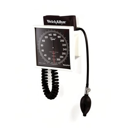 Sphygmomanometer Aneroid, 767 series, Wall w/ 2-Piece 2-Tube Reusable Adult Cuff, Premium Inflation Bulb and Valve, 8 ft Coiled Tube (1/EA) by Hillrom/Welch Allyn  ID 7670-01CB